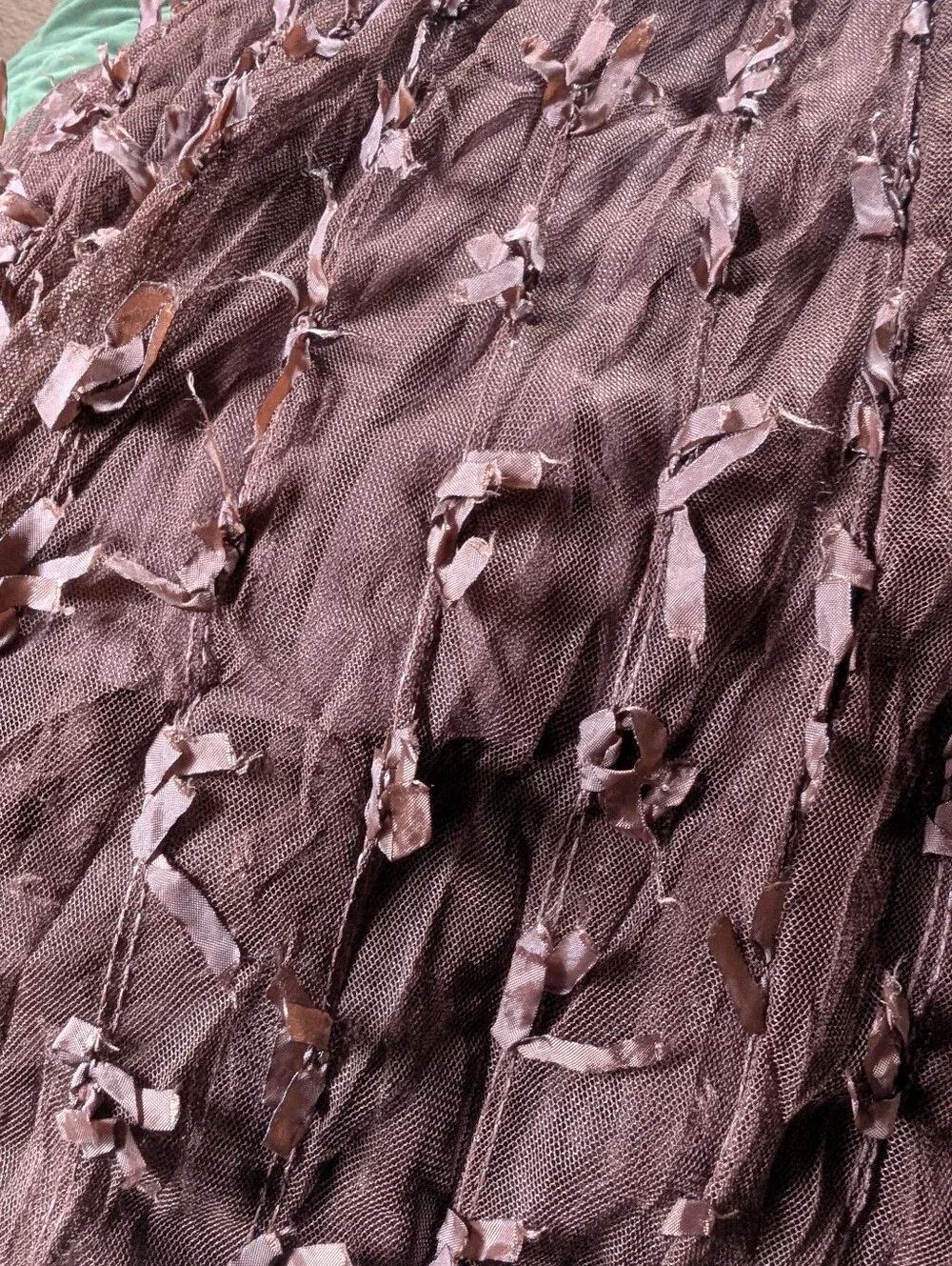 Handkerchief Hem Brown Tulle Ribbon Midi Skirt - Picture 4 of 11